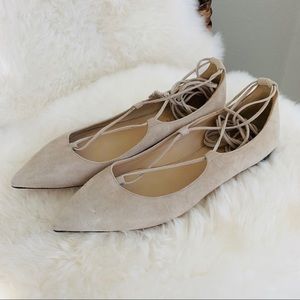 M. Gemi The Brezza Lace-Up Flat Tan Cream Suede 39